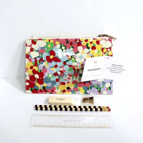 kate spade Floral Dot Pencil Case with 2 Pencils, Ruler, Eraser & Sharpener - Picture 4 of 4